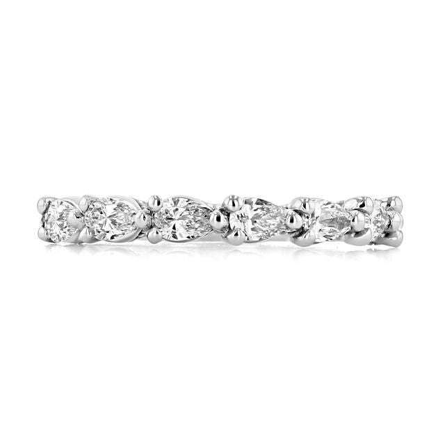 Sculpted Crescent | Diamond Wedding Band - 268722B12W, a white gold wedding band set with a repeating pattern of pear-shaped diamonds.