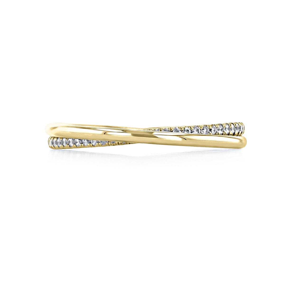 Gold Danhov Eleganza | Twist Diamond Wedding Band featuring two crossed bands, one set with a row of small diamonds.