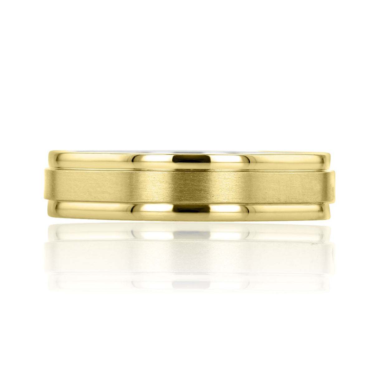 Flat-Top Wedding Band | FG12-5 in yellow gold featuring a brushed center with polished edges.