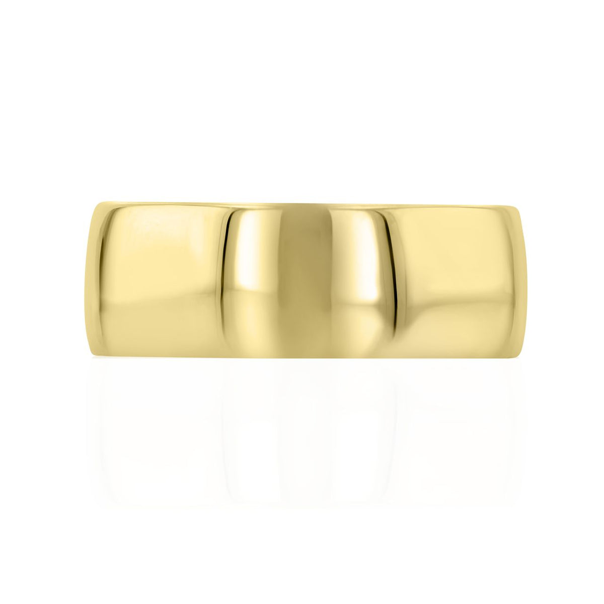An 8mm Polished Wedding Band | WB495 in smooth, plain yellow gold.