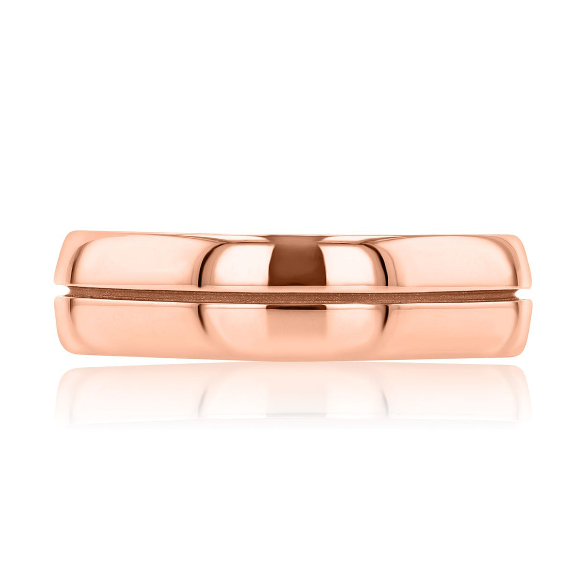 Tacori Men’s Polished Low Dome Wedding Band - 142-6R in rose gold, featuring a smooth, domed surface and a centered horizontal groove.
