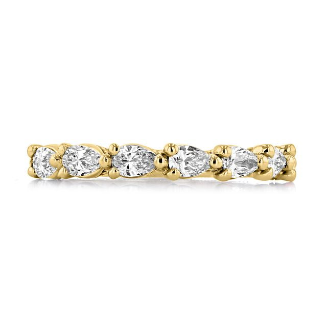 Gold Sculpted Crescent | Diamond Wedding Band - 268722B12Y eternity band featuring a series of pear-shaped diamonds in prong settings.