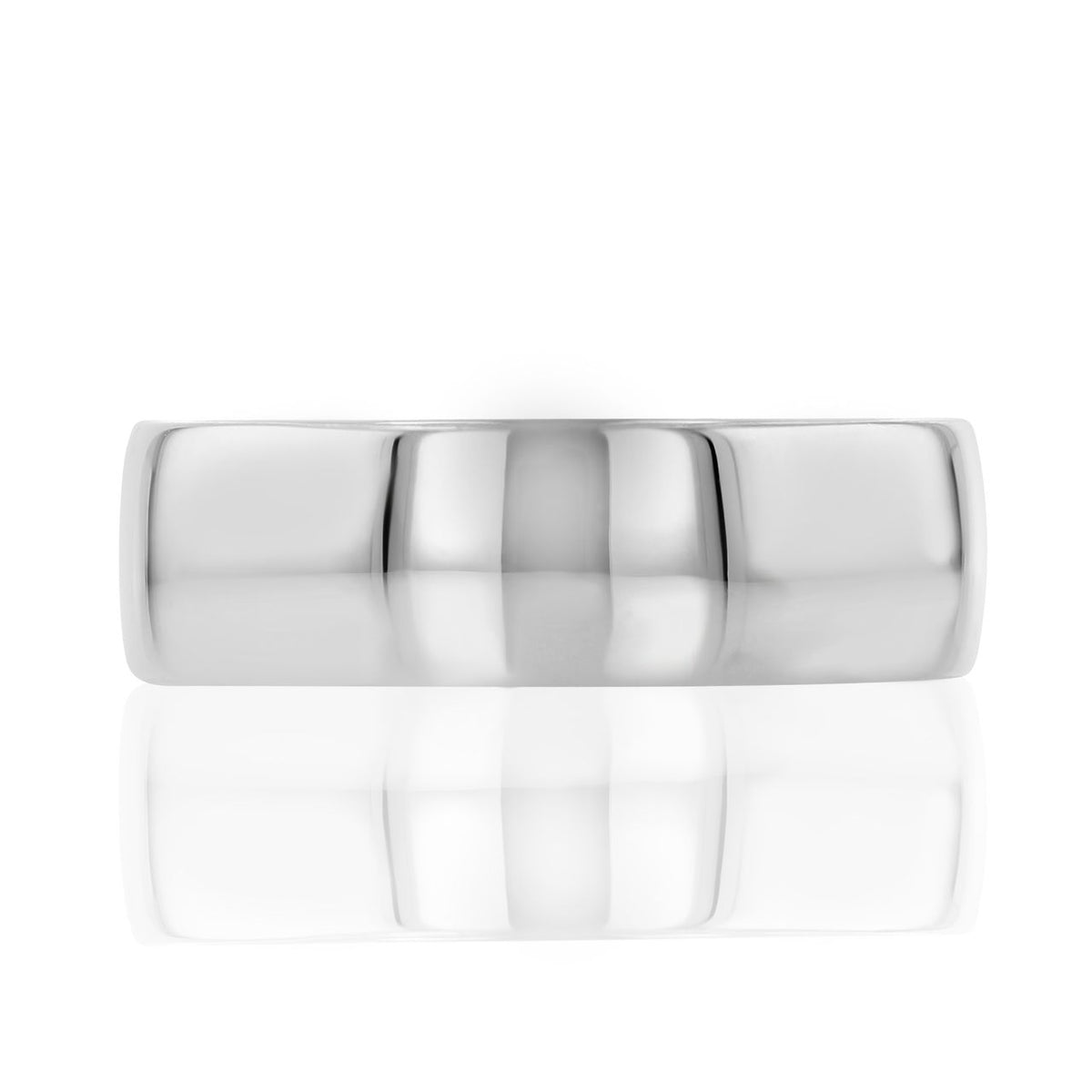 A classic 14k grey gold Polished Wedding Band | WB497 with a smooth, polished domed surface.