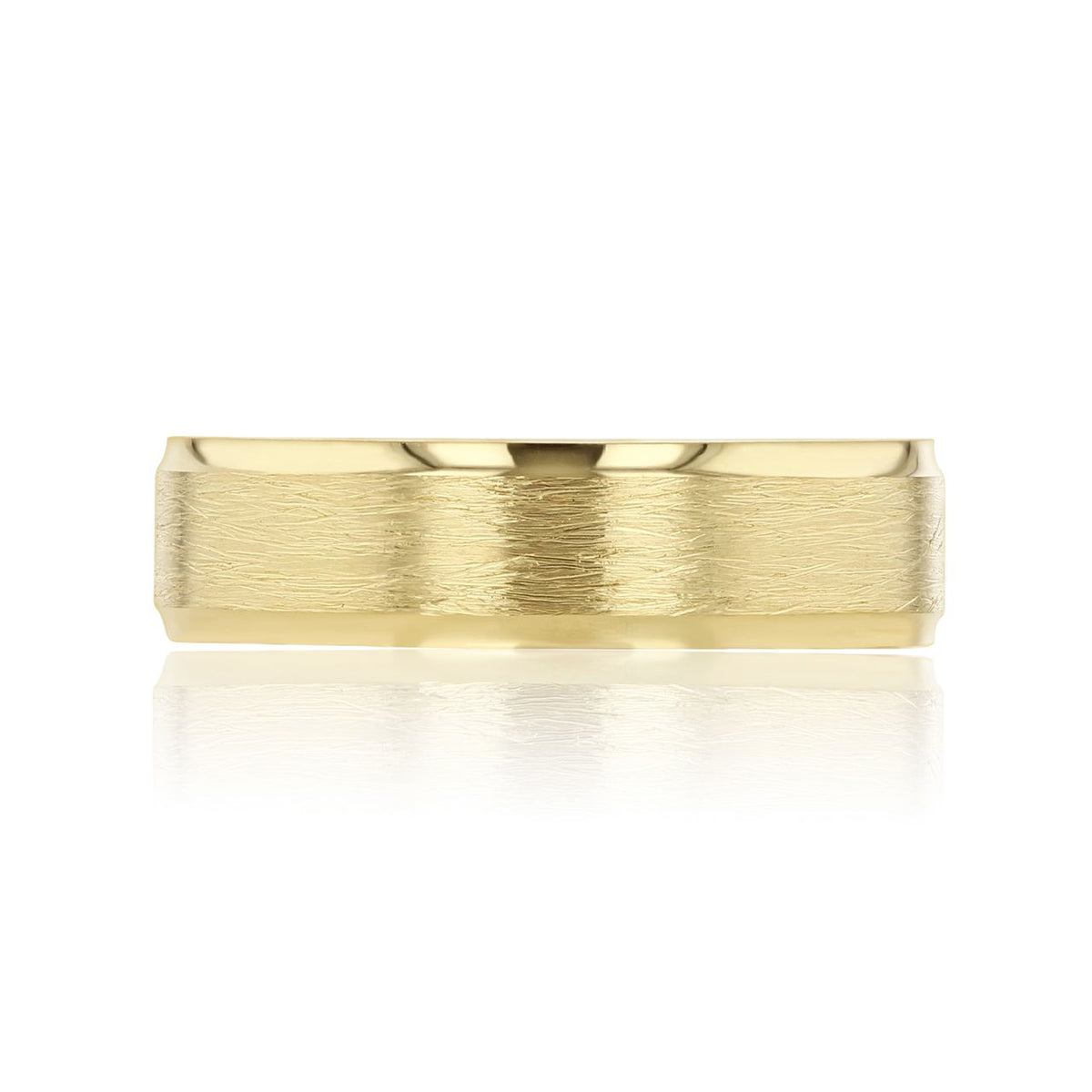 Tacori Men’s Coarse Brushed Wedding Band - 144-6YB in yellow gold with a coarse, textured finish and polished beveled edges.
